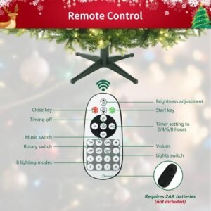 Remote control diagram for 6.5ft pre-lit Christmas tree with lighting and timer functions