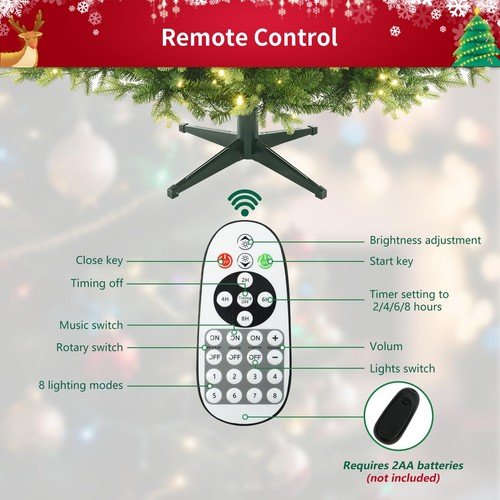 Remote control diagram for 6.5ft pre-lit Christmas tree with lighting and timer functions