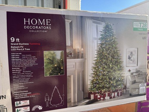 Boxed new 9ft Home Decorators Collection Grand Duchess Balsam Fir pre-lit LED Christmas tree
